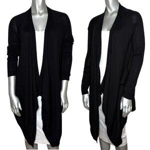 BCBGMAXAZRIA Black PAMELA Pamella Merino Wool Draped Open Cardigan Sweater XXS